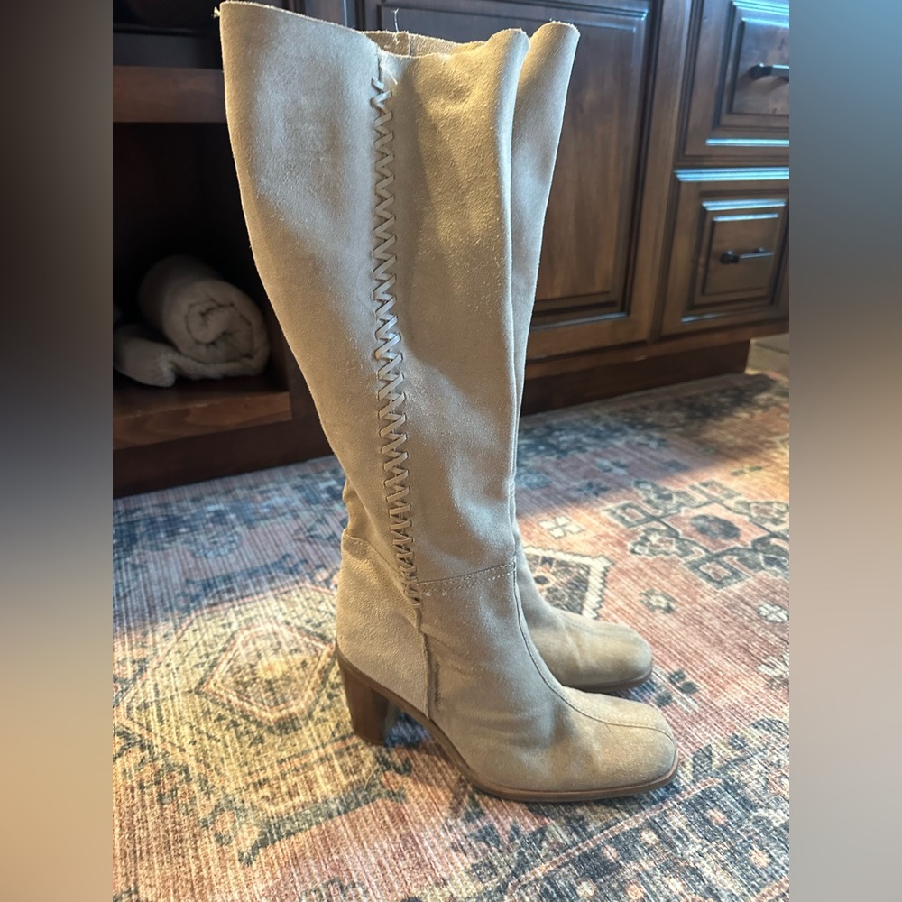 Nine West Tan Heeled Boots with Braided Detail